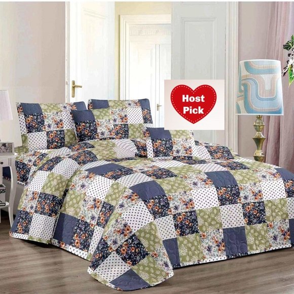 Floral & Geometric Pattern Quilted Bedspread Set Bedspreads Queen Size King - Picture 2 of 8